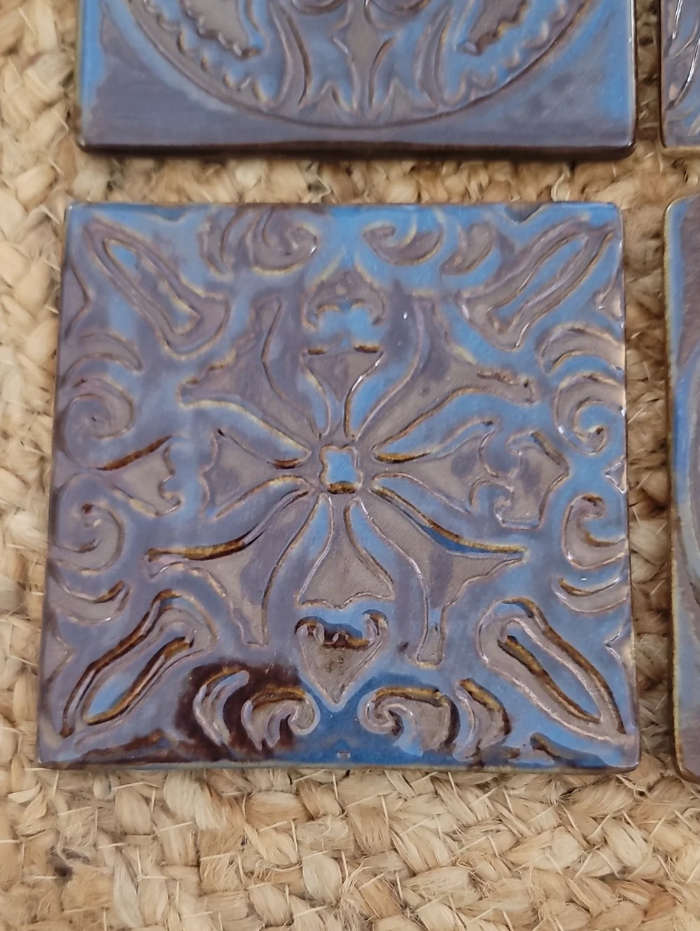 Embossed Ceramic Tile Coasters - Set of 4
